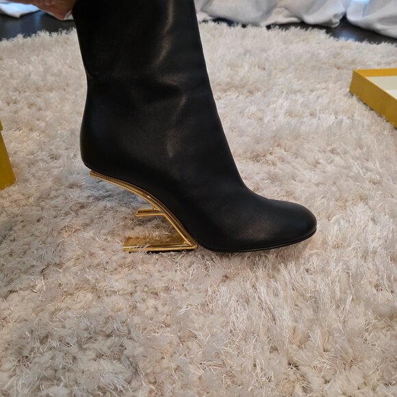 Fendi First Leather Bootie, Logo Heel - Picture 3 of 5